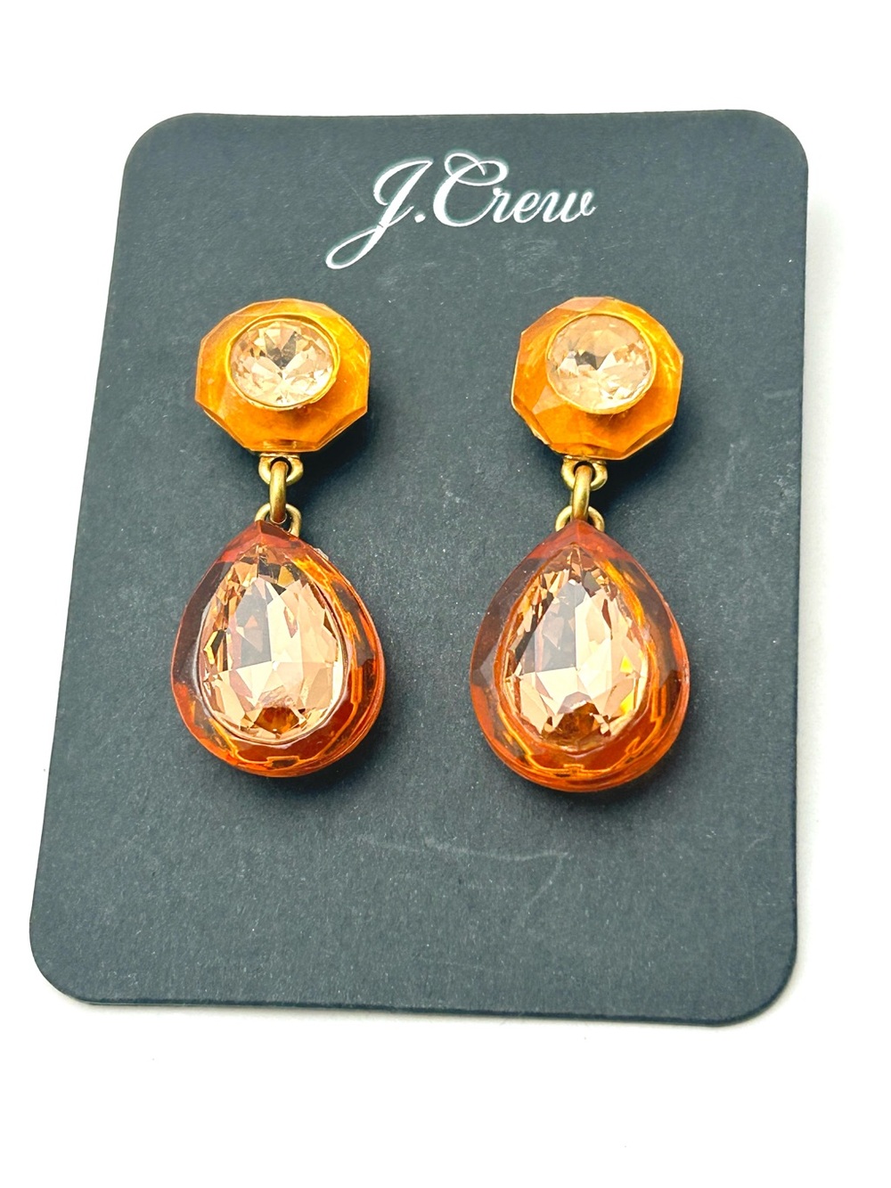 J. Crew Amber Gold Jewel Box Earrings NWT